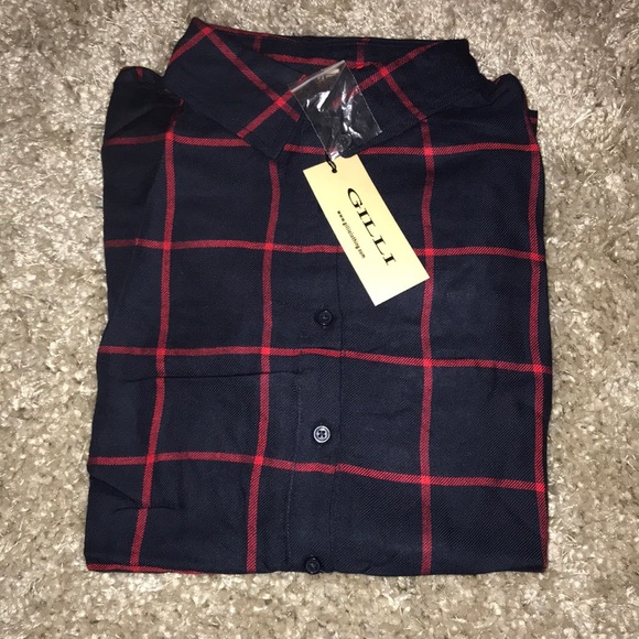 Navy & Red Long Sleeve Checkered Top - Picture 6 of 6